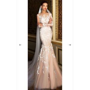Milla Nova Wedding dress Mermaid Gown Carol in Champagne 3D Lace Sz S Small‎ NWT